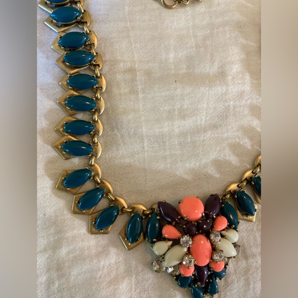 J. Crew Coral & Green Fall Colors Statement Bib Necklace - Picture 4 of 12